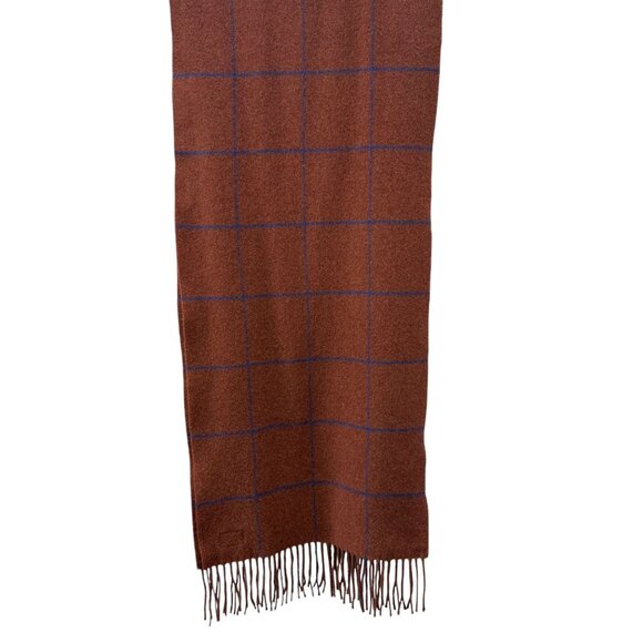 RAG & BONE Wool Scarf Rust Brown Windowpane Check Fringe Muffler Unisex Italy - Picture 9 of 10